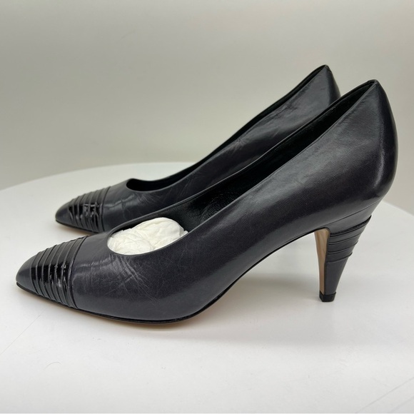 Bally Italy Pumps Heels Kathleen Vintage Grey Black Quiet Luxury Old Money Date - Picture 5 of 15